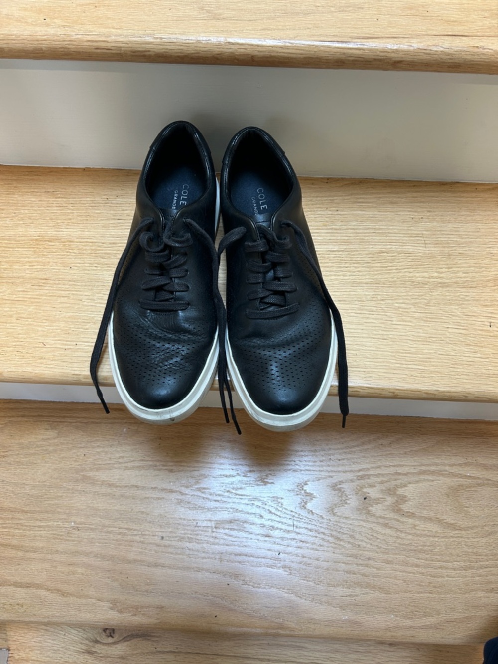 Cole Haan Black Leather Lace-Up Sneakers with White Sole